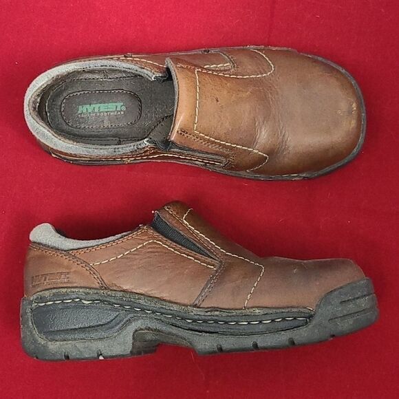 HYTEST 17141 Women's Brown Steel Toe Slip On Shoe Work Factory Worker - Picture 3 of 13
